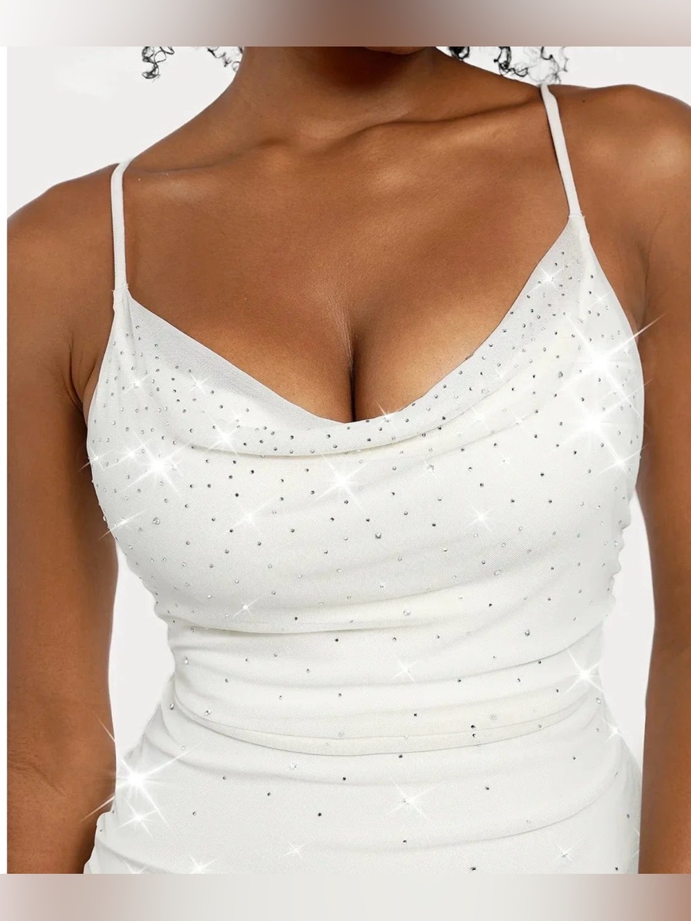 Popilush Elegant White Sheer Mermaid Evening Dress rhinestones accents XL NEW - Picture 2 of 4